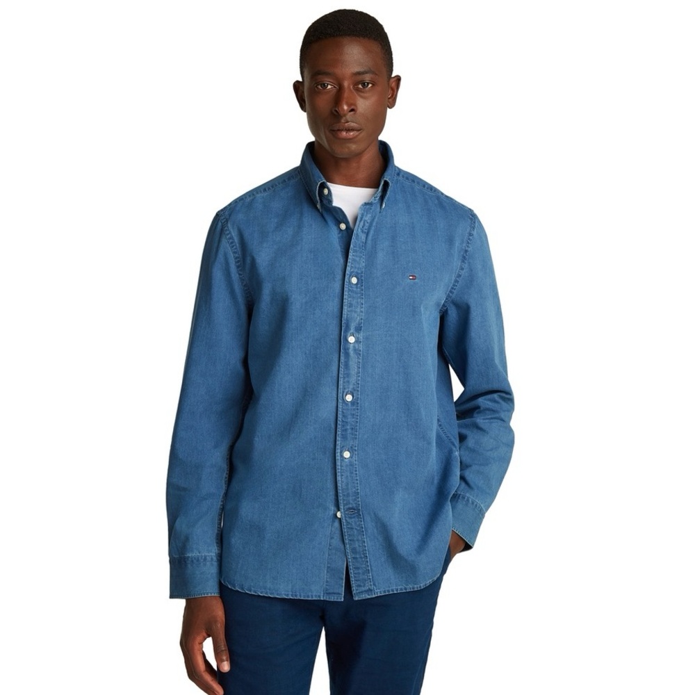Men's Tommy Hilfiger Long Sleeve Chambray Button Down Shirt‎ NWT Size L